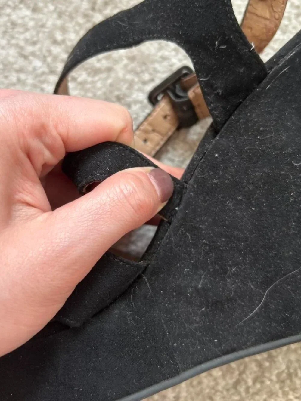 American Rag Co Suede Feel Black Wedge Heels with Criss Cross Straps sz 6